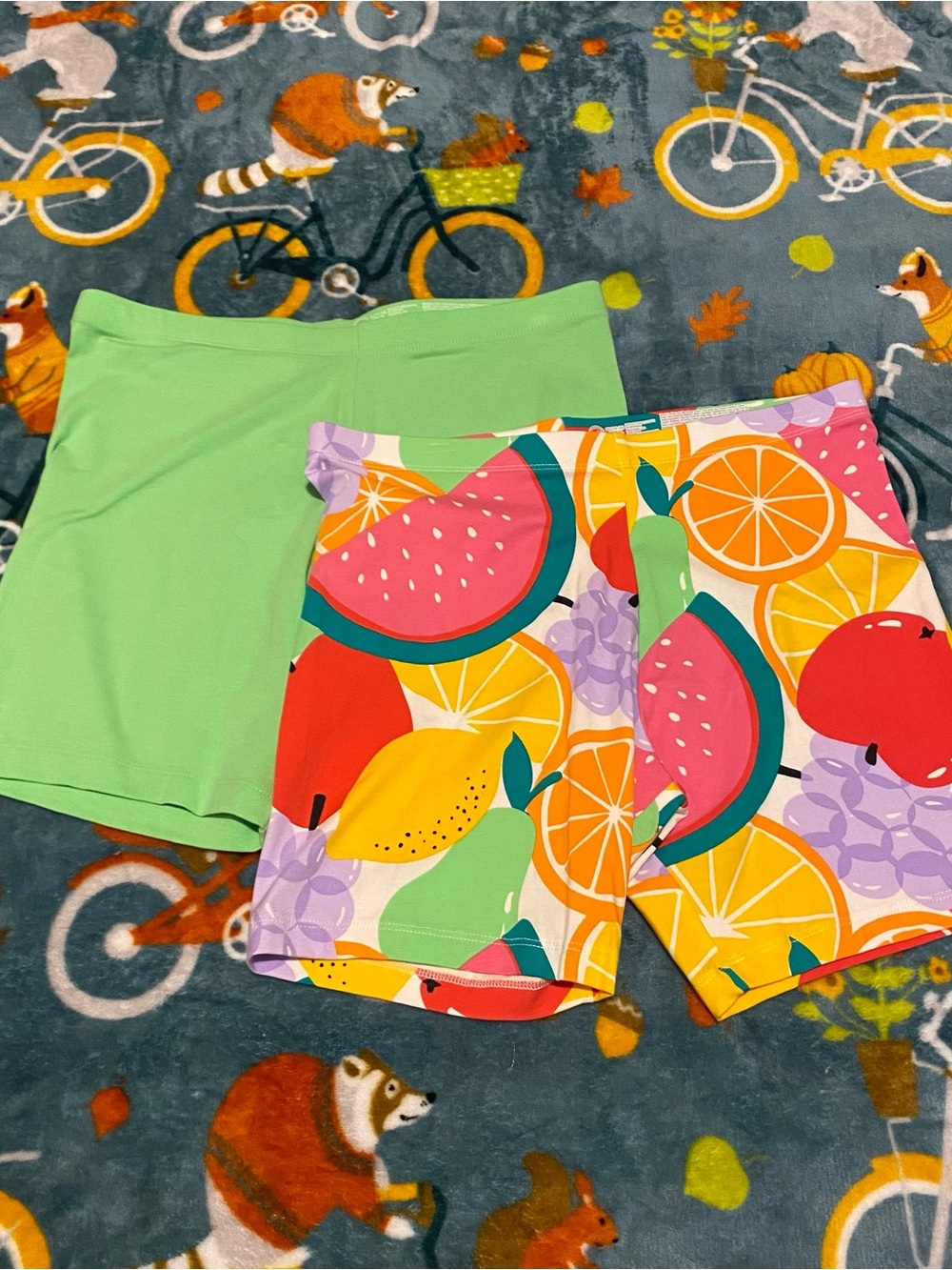 wonder nation Girls XL Fruit Print & Solid Lime Bike Shorts Set